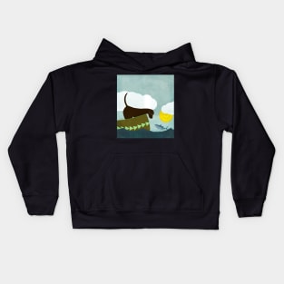 Chocolate Labrador In A Canoe With A Fish Friend Kids Hoodie